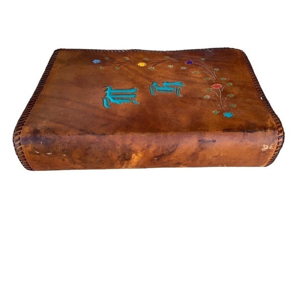 Vintage Handmade Tooled Leather Bound Book Cove Decorative